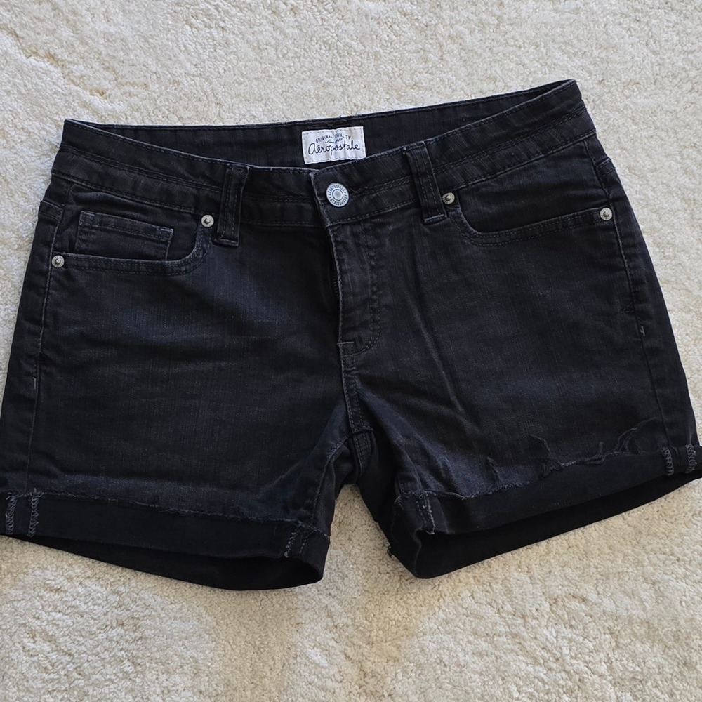Aeropostale Womens Black Denim Cutoff Shorts Size 7‎ / 8 Stretch Hot Pants